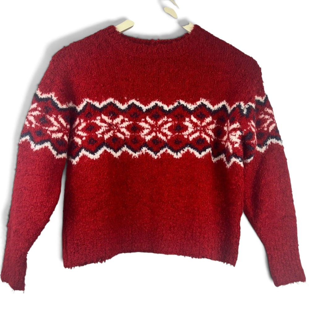Art Class Girls Nordic Sweater Sz S 6/6X NWT Red Fair Isle Boucle
